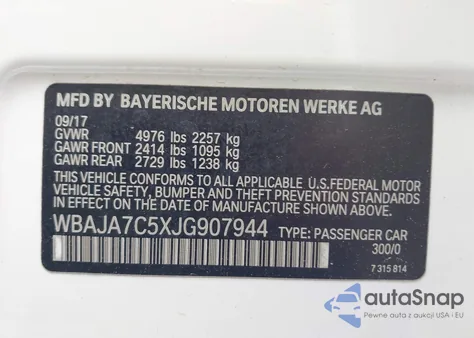 2018 BMW 530I xDrive from USA, damaged, VIN WBAJA7C5XJG907944